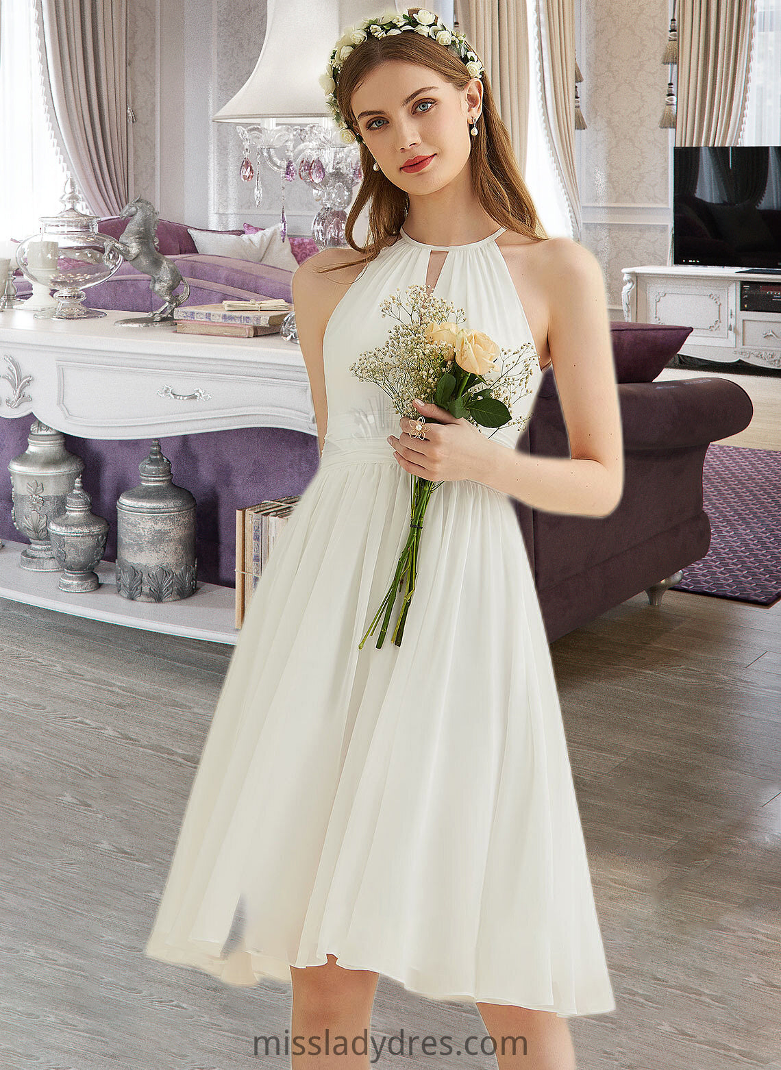 Rachael A-Line Knee-Length Chiffon Wedding Dress DBP0013778