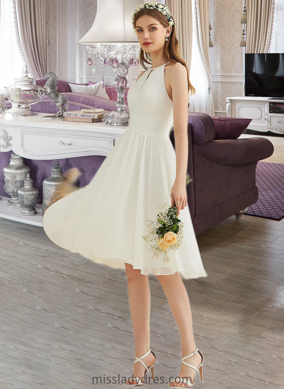 Rachael A-Line Knee-Length Chiffon Wedding Dress DBP0013778