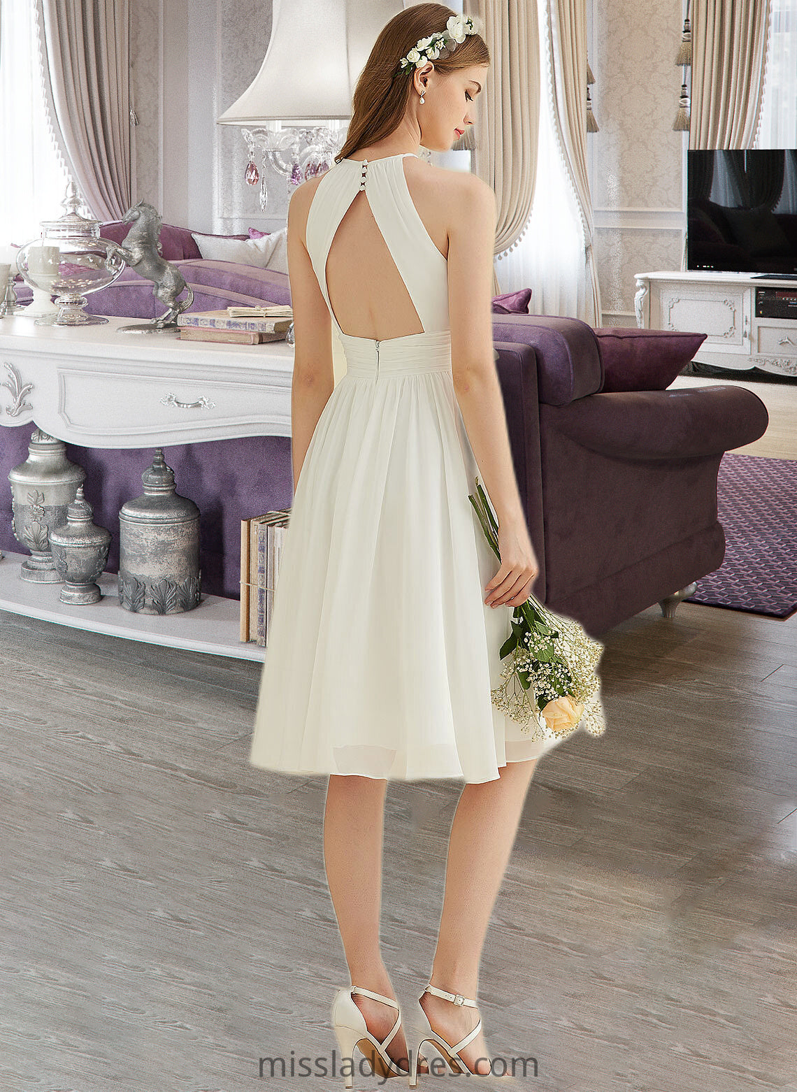 Rachael A-Line Knee-Length Chiffon Wedding Dress DBP0013778