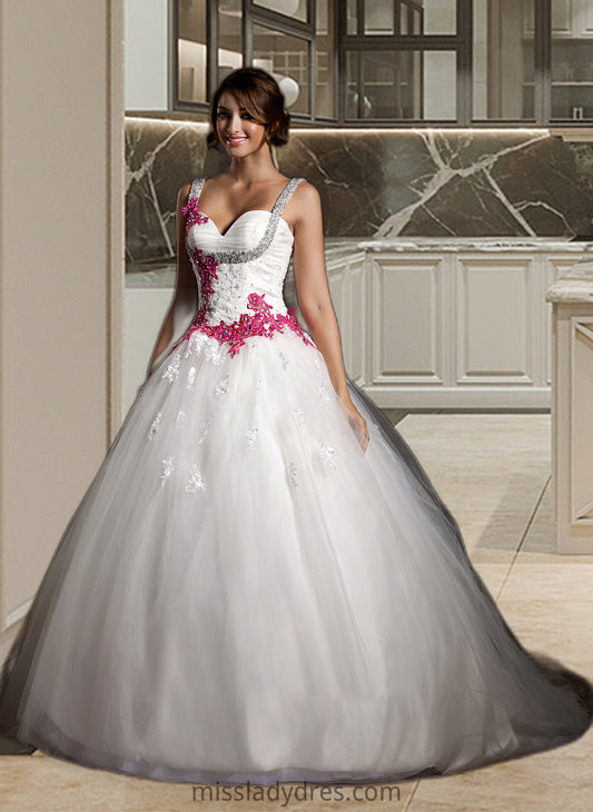 Taylor Ball-Gown/Princess Sweetheart Chapel Train Tulle Wedding Dress With Ruffle Appliques Lace Bow(s) DBP0013780