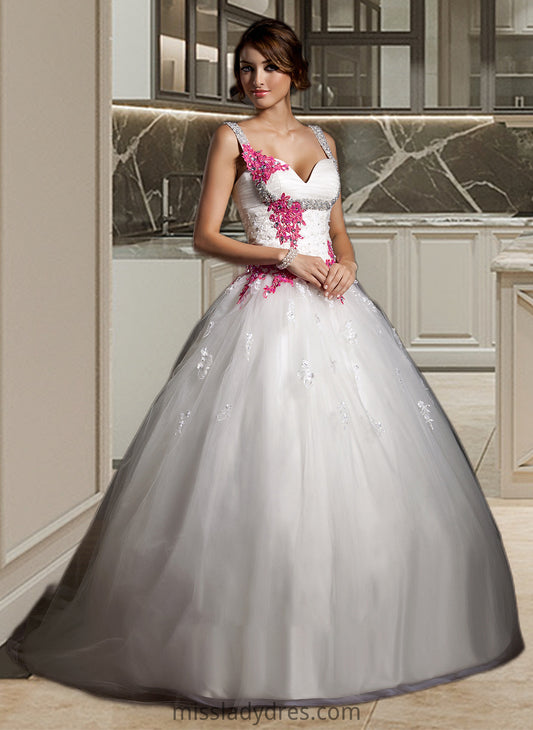 Taylor Ball-Gown/Princess Sweetheart Chapel Train Tulle Wedding Dress With Ruffle Appliques Lace Bow(s) DBP0013780