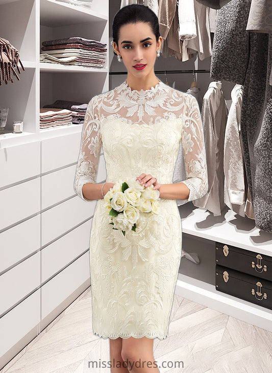 Jean Sheath/Column High Neck Knee-Length Lace Wedding Dress DBP0013781