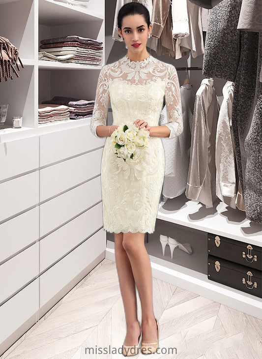 Jean Sheath/Column High Neck Knee-Length Lace Wedding Dress DBP0013781