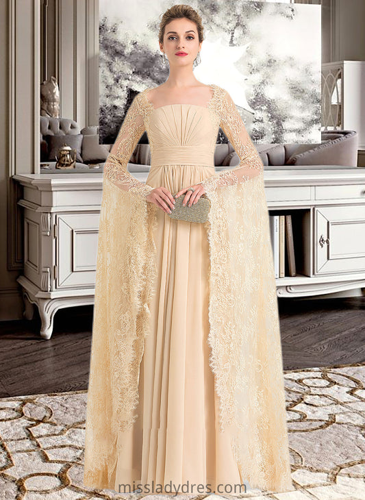 Nyasia A-Line Square Neckline Floor-Length Chiffon Wedding Dress With Ruffle Beading DBP0013783