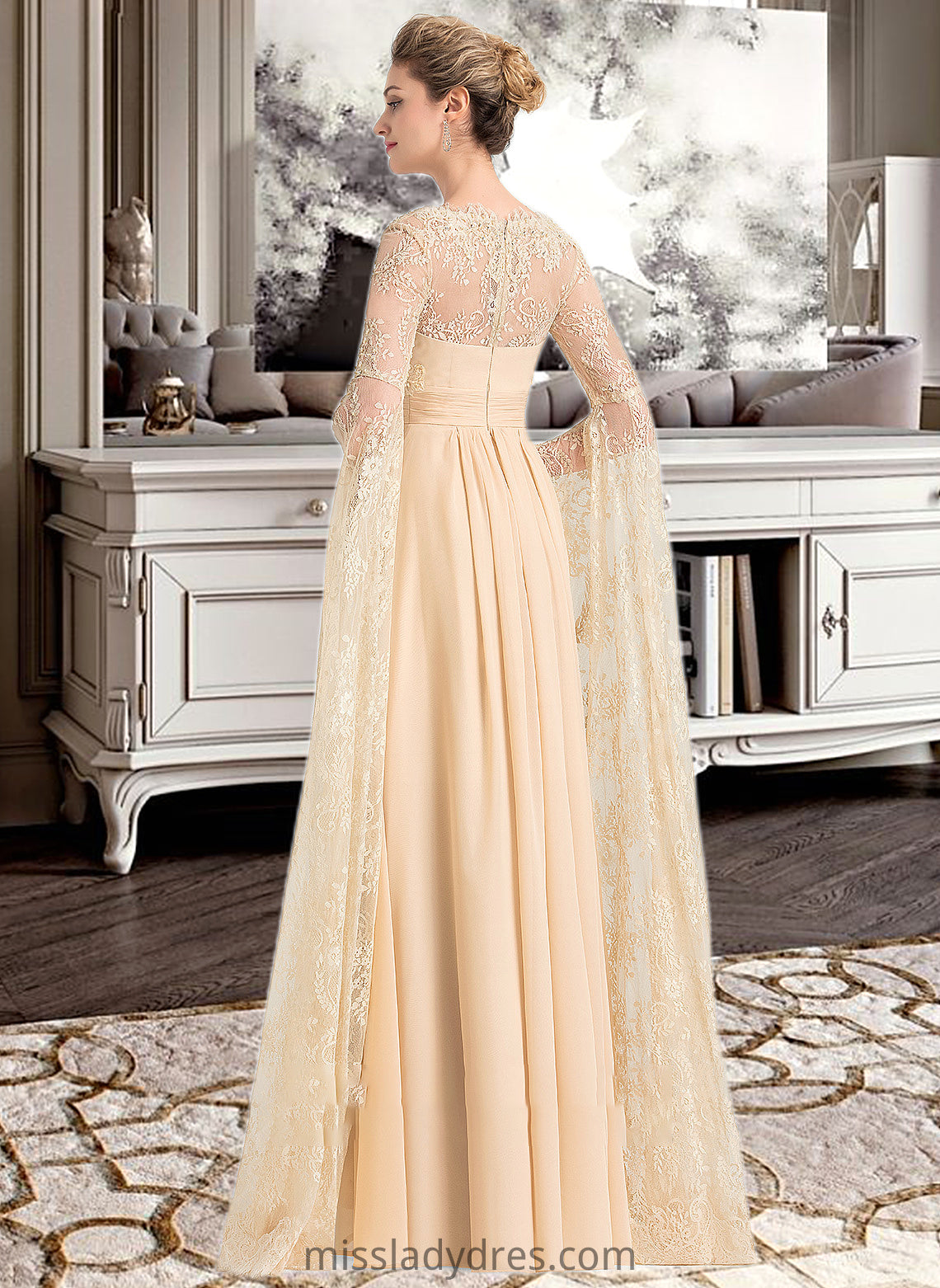 Nyasia A-Line Square Neckline Floor-Length Chiffon Wedding Dress With Ruffle Beading DBP0013783