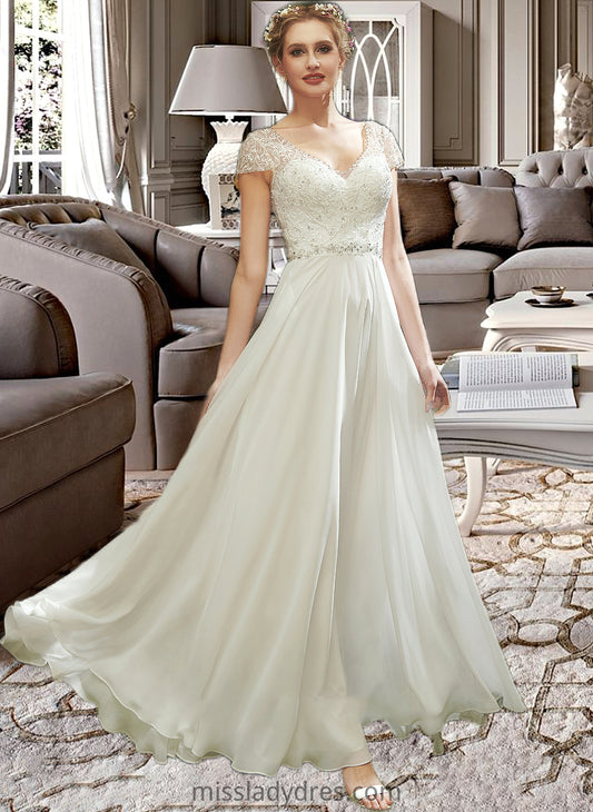 Dayanara A-Line V-neck Floor-Length Wedding Dress With Lace Beading Sequins DBP0013784