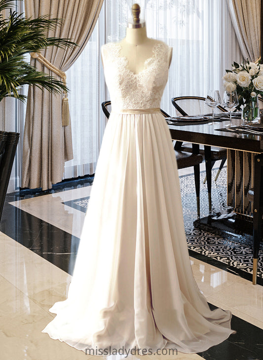 Viviana A-Line V-neck Court Train Chiffon Wedding Dress DBP0013785