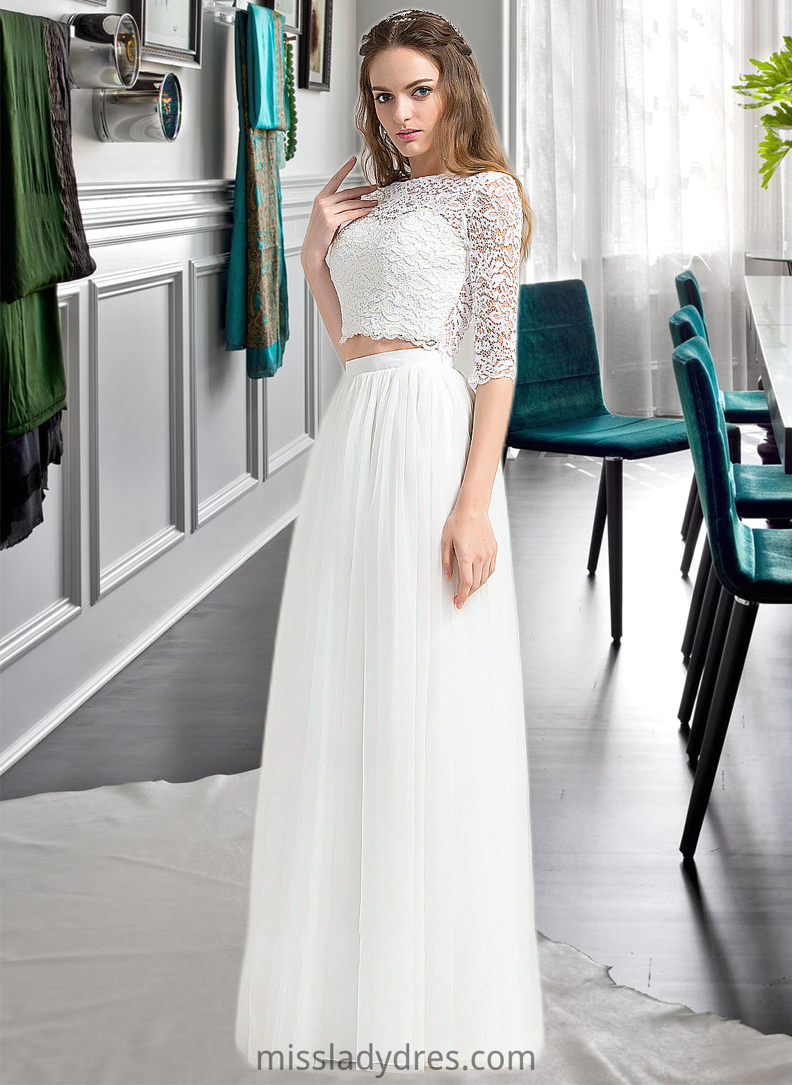 Anna A-Line Scoop Neck Floor-Length Tulle Wedding Dress DBP0013787