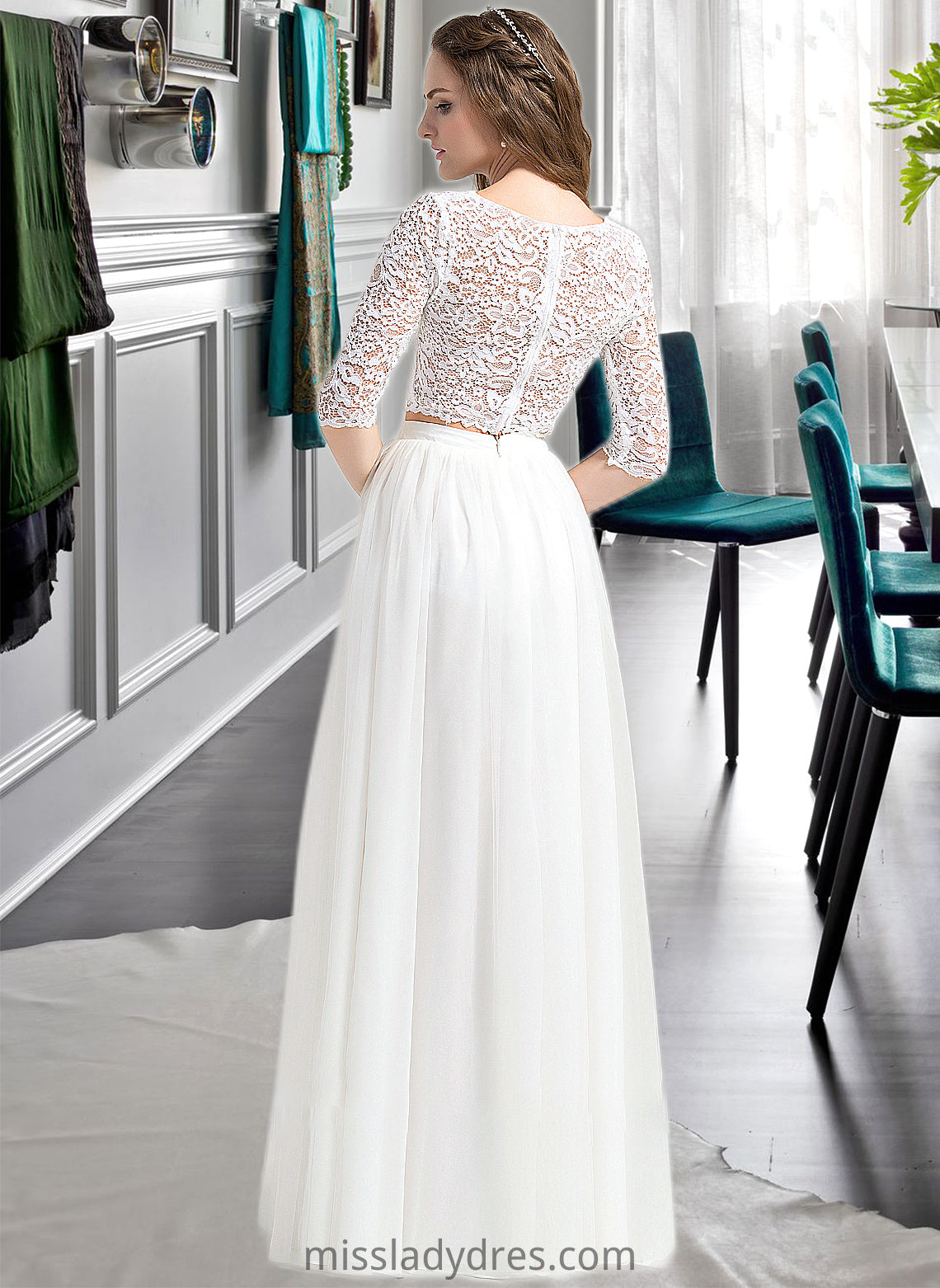 Anna A-Line Scoop Neck Floor-Length Tulle Wedding Dress DBP0013787