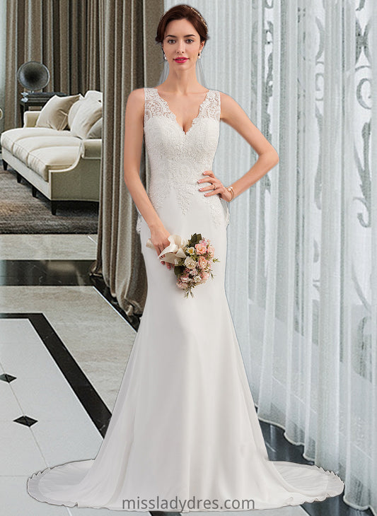 Jazmyn Trumpet/Mermaid V-neck Court Train Chiffon Wedding Dress DBP0013788