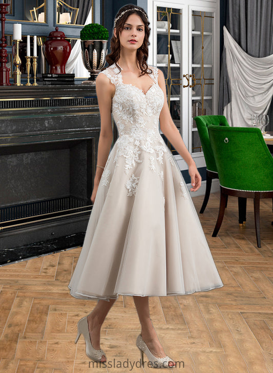 Hanna Ball-Gown/Princess Sweetheart Tea-Length Tulle Wedding Dress With Sequins DBP0013791