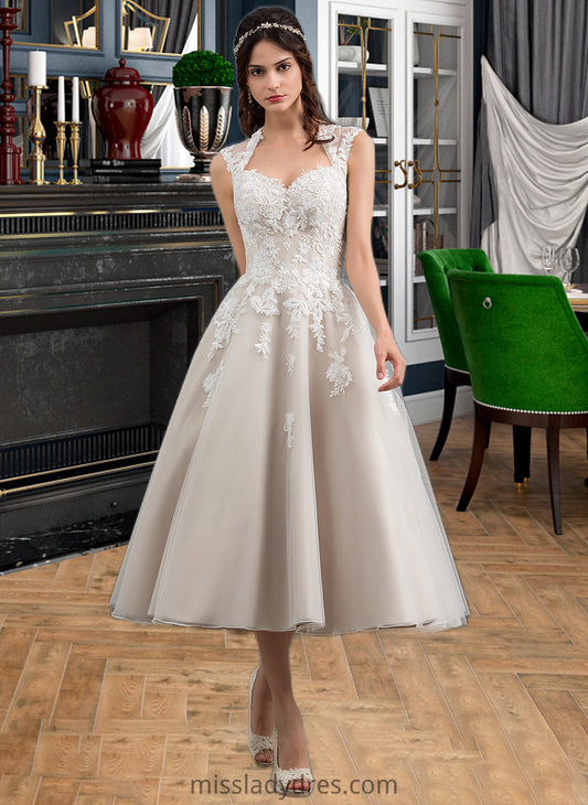 Hanna Ball-Gown/Princess Sweetheart Tea-Length Tulle Wedding Dress With Sequins DBP0013791