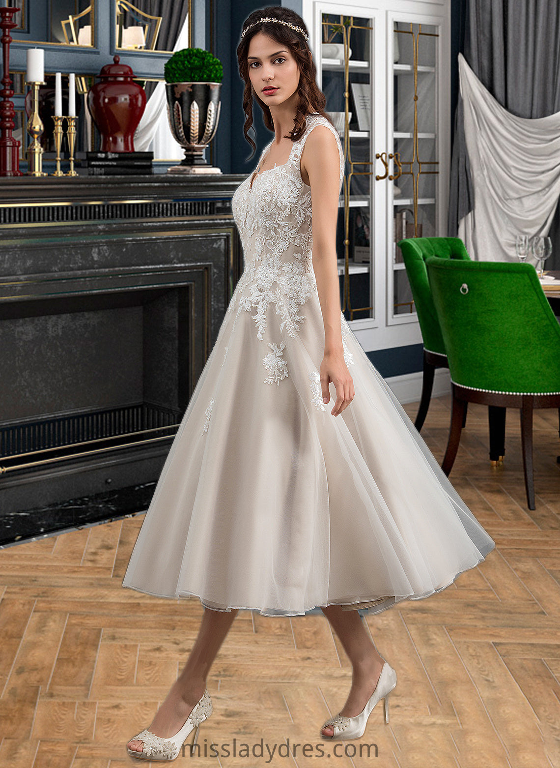 Hanna Ball-Gown/Princess Sweetheart Tea-Length Tulle Wedding Dress With Sequins DBP0013791