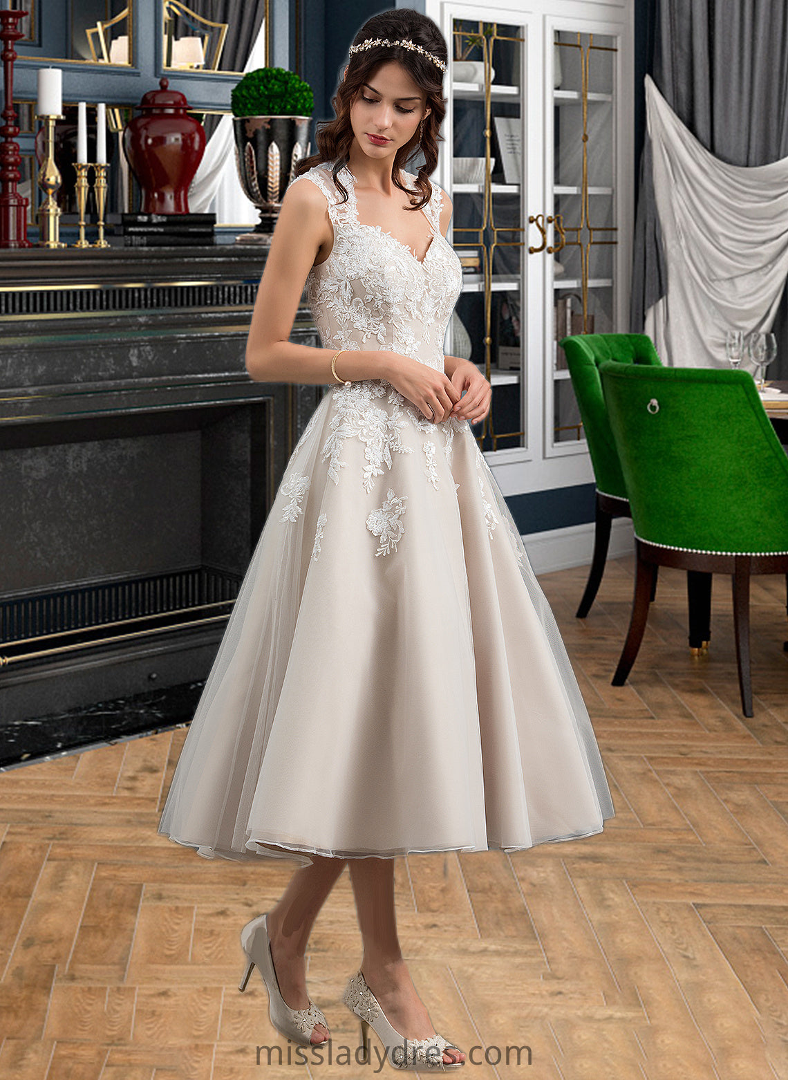 Hanna Ball-Gown/Princess Sweetheart Tea-Length Tulle Wedding Dress With Sequins DBP0013791