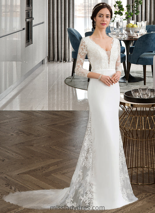 Maliyah Trumpet/Mermaid V-neck Chapel Train Chiffon Wedding Dress With Beading Sequins DBP0013795