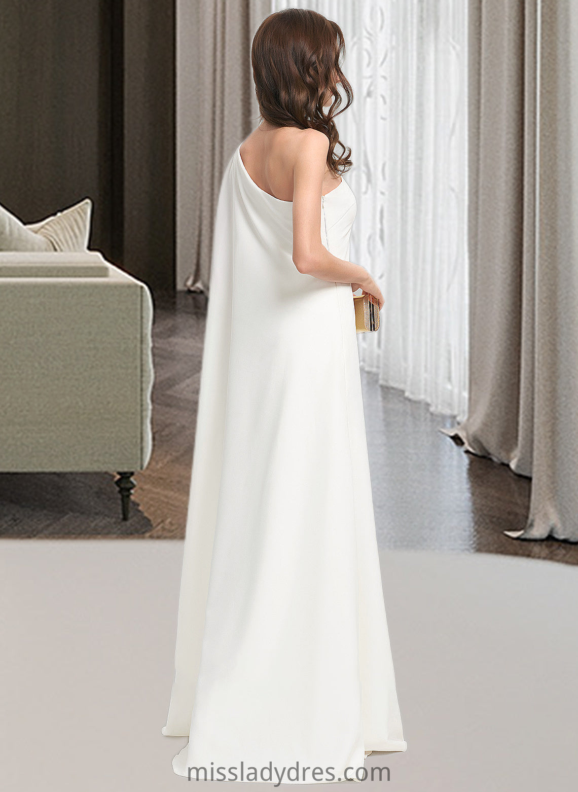 Summer Sheath/Column One-Shoulder Floor-Length Stretch Crepe Wedding Dress DBP0013801