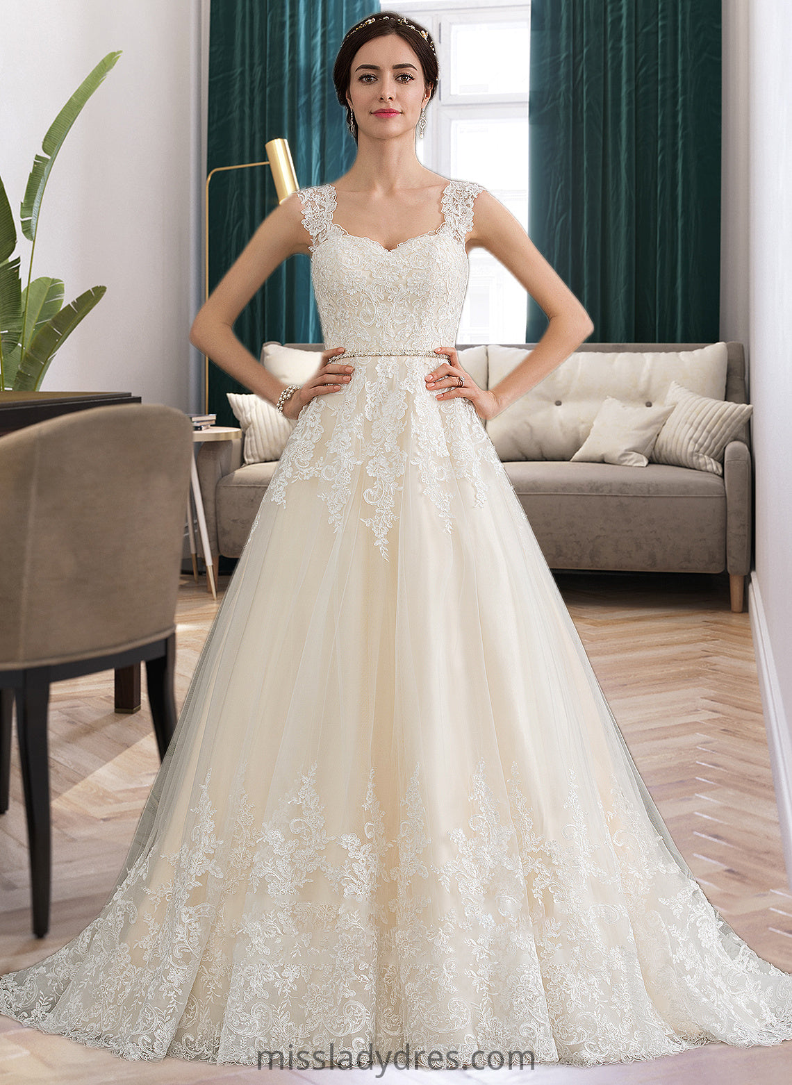 Nathaly Ball-Gown/Princess Sweetheart Court Train Tulle Wedding Dress With Beading Sequins DBP0013813