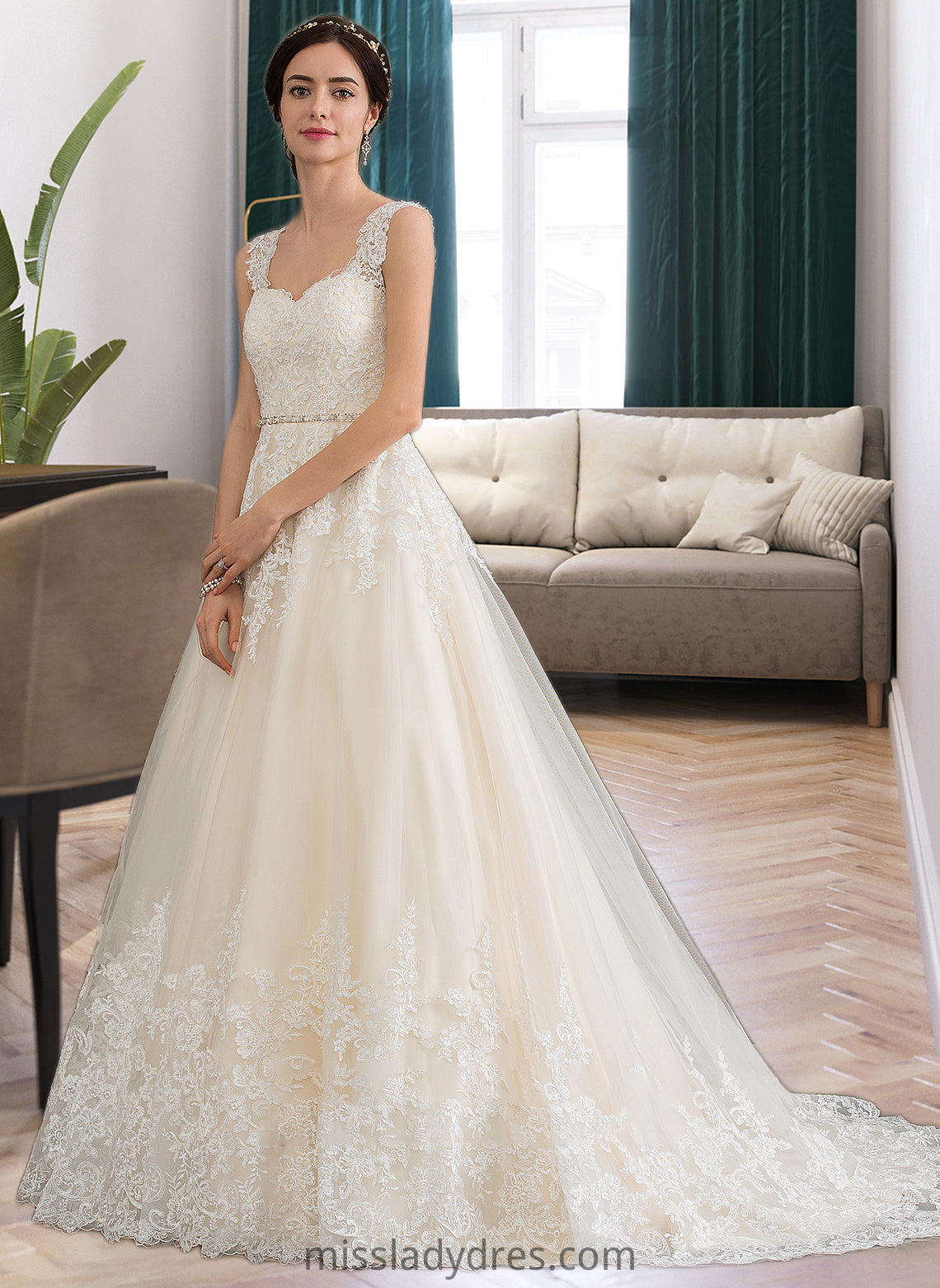 Nathaly Ball-Gown/Princess Sweetheart Court Train Tulle Wedding Dress With Beading Sequins DBP0013813