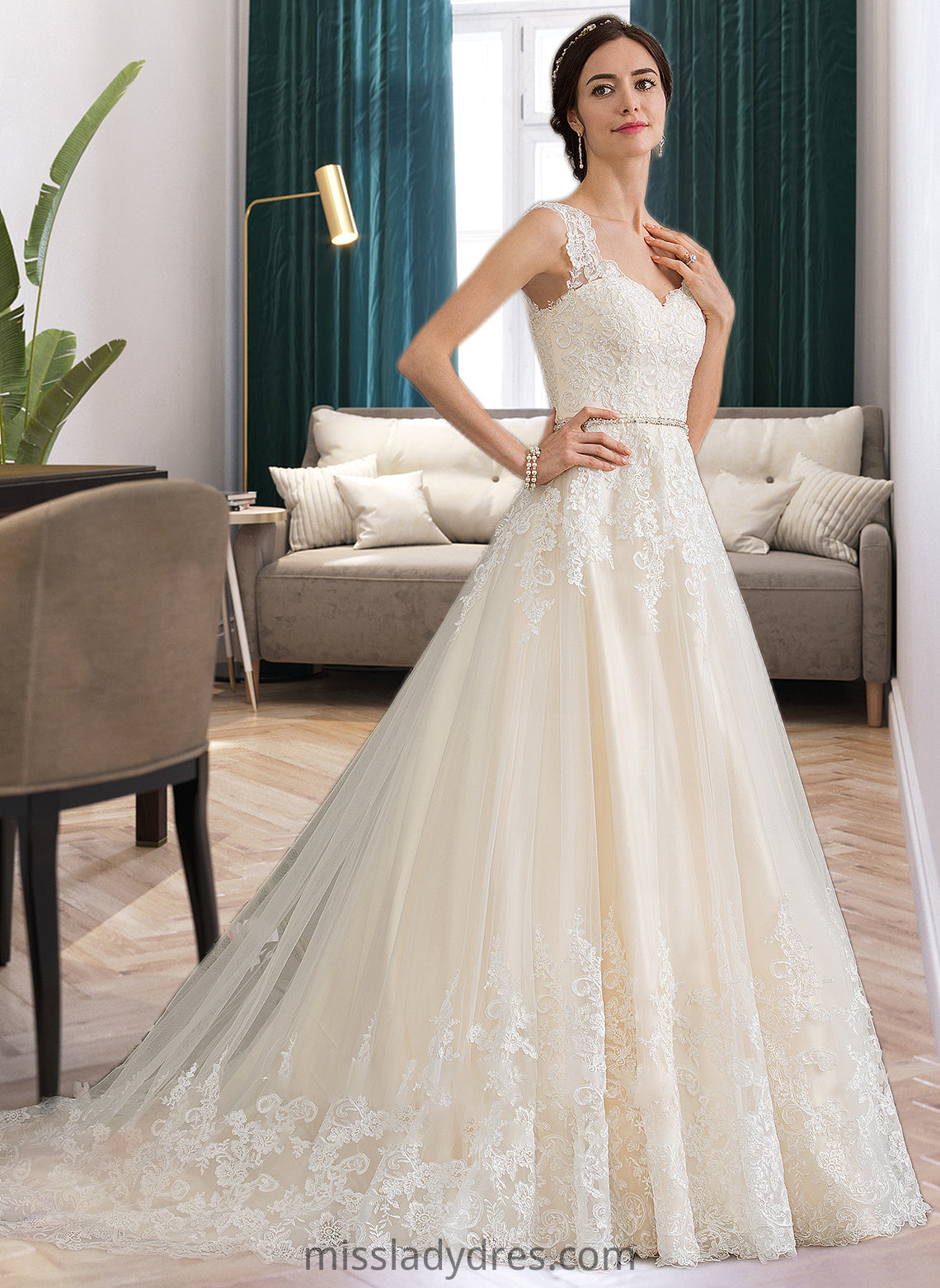 Nathaly Ball-Gown/Princess Sweetheart Court Train Tulle Wedding Dress With Beading Sequins DBP0013813