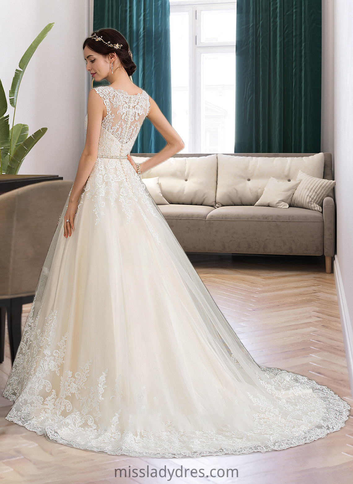 Nathaly Ball-Gown/Princess Sweetheart Court Train Tulle Wedding Dress With Beading Sequins DBP0013813