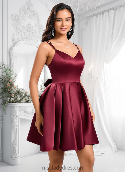 Alexandra Ball-Gown/Princess V-Neck Short Satin Homecoming Dress With Bow DBP0025662