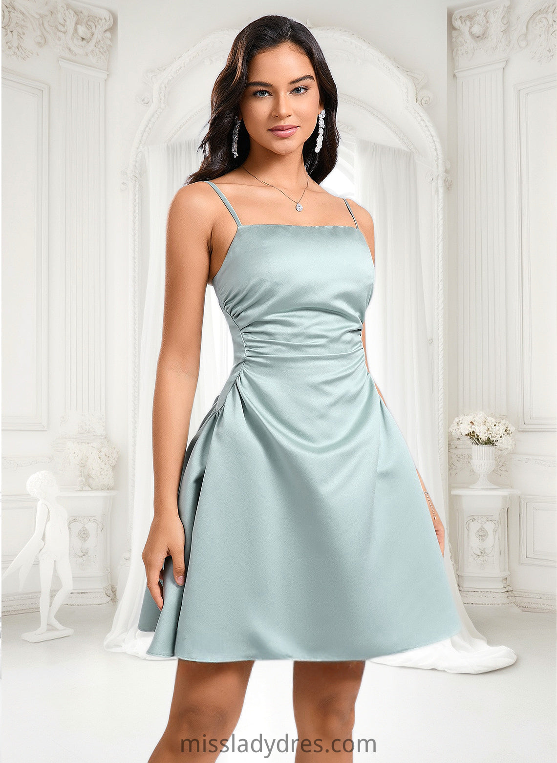 Emerson A-line Straight Short Satin Homecoming Dress DBP0025643