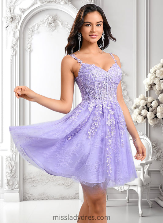 Tianna A-line V-Neck Short Tulle Lace Homecoming Dress DBP0025640