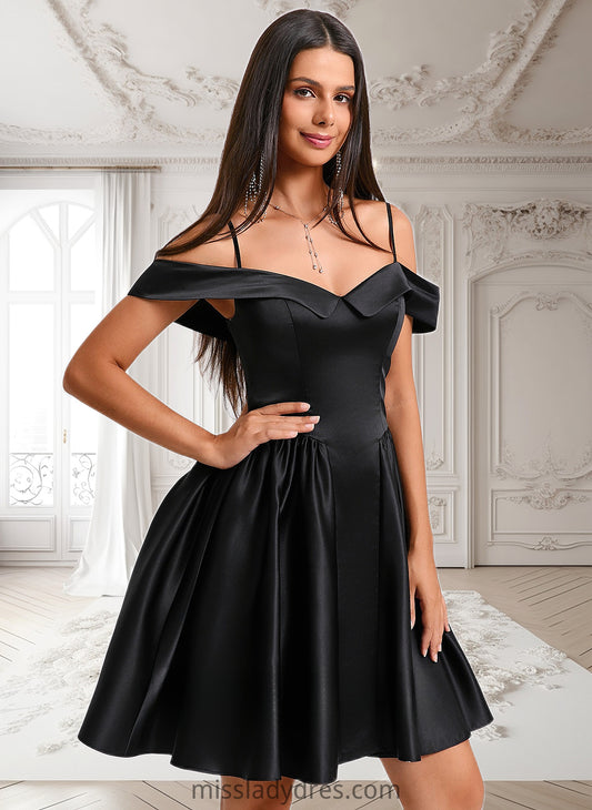 Eliza A-line Off the Shoulder Short Satin Homecoming Dress DBP0025704