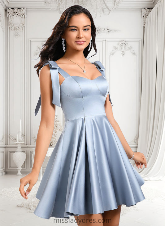 Mariyah A-line Sweetheart Short Satin Homecoming Dress With Bow DBP0025678