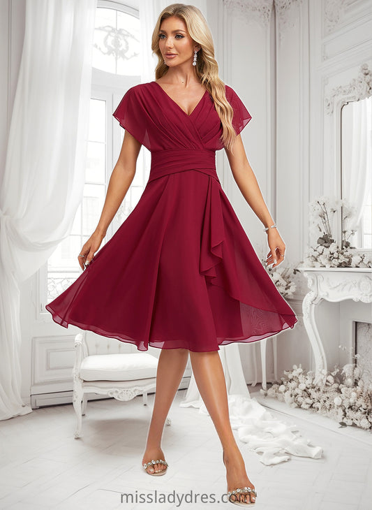 Danika A-line V-Neck Knee-Length Chiffon Homecoming Dress With Ruffle DBP0025716