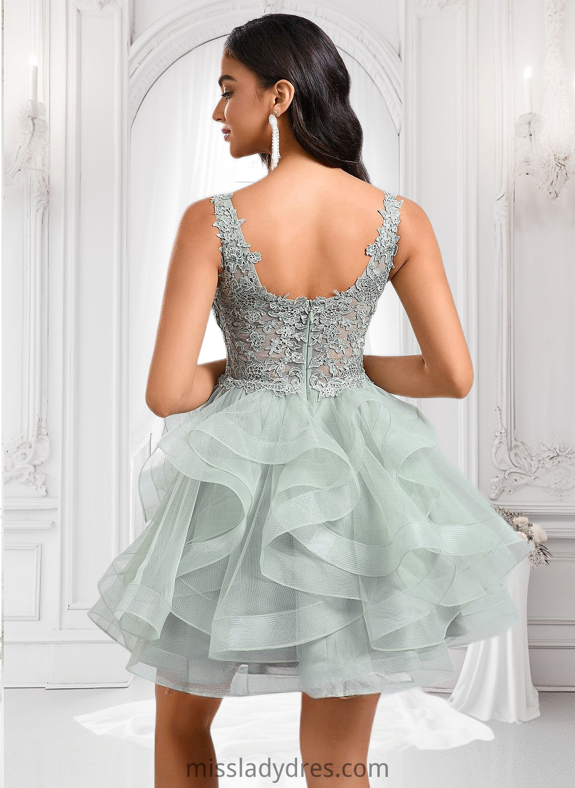 Ada Ball-Gown/Princess V-Neck Short Tulle Lace Homecoming Dress DBP0025671