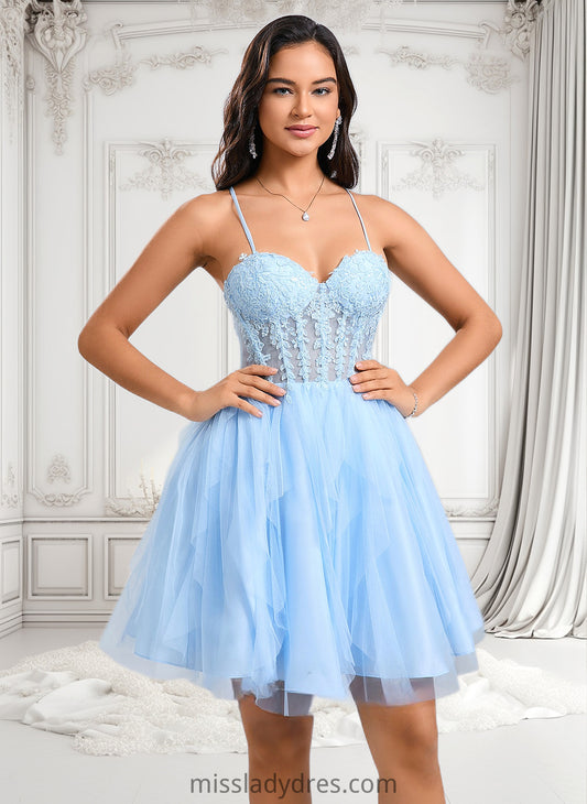 Pam Ball-Gown/Princess Sweetheart Short Lace Tulle Homecoming Dress With Ruffle DBP0025707