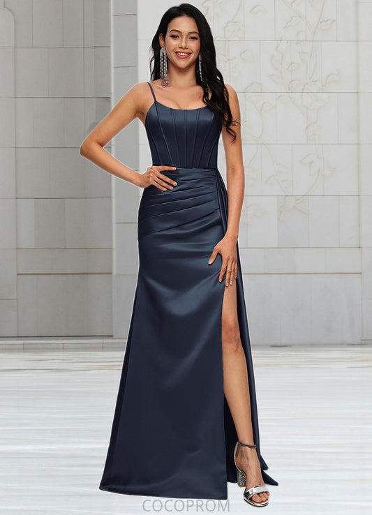 Camilla Sheath/Column Scoop Floor-Length Satin Prom Dresses DBP0022196