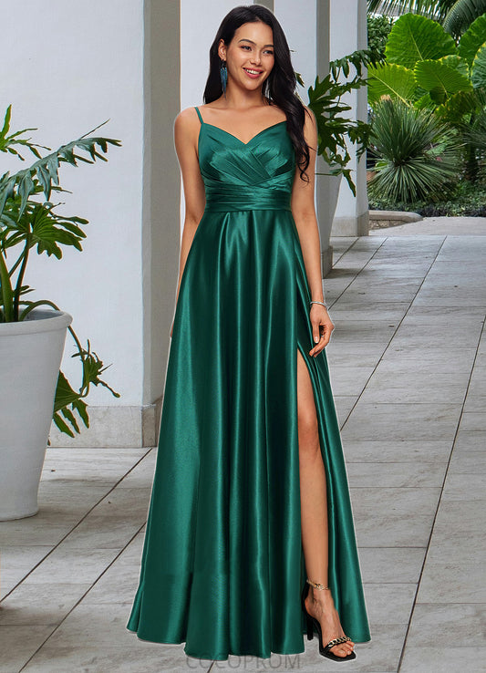 Liz A-line V-Neck Floor-Length Stretch Satin Prom Dresses DBP0022211