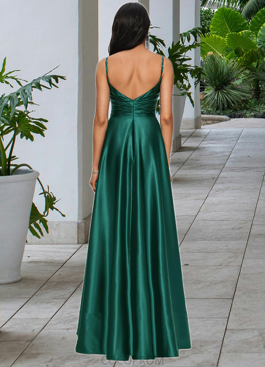 Liz A-line V-Neck Floor-Length Stretch Satin Prom Dresses DBP0022211