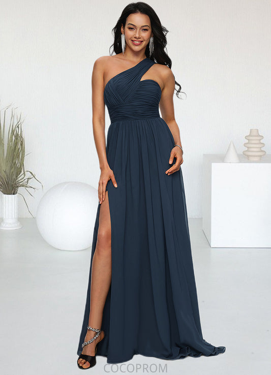 Charlee A-line Asymmetrical Sweep Train Chiffon Prom Dresses With Pleated DBP0022212