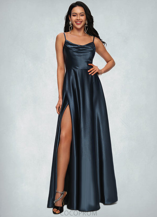 Eileen A-line Cowl Floor-Length Stretch Satin Prom Dresses DBP0022216