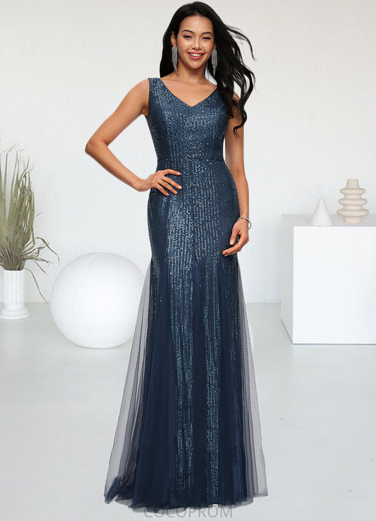 Peggie Sheath/Column V-Neck Floor-Length Sequin Prom Dresses DBP0022218