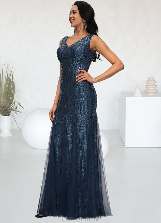 Peggie Sheath/Column V-Neck Floor-Length Sequin Prom Dresses DBP0022218