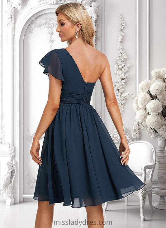 Setlla A-line One Shoulder Knee-Length Chiffon Homecoming Dress With Ruffle DBP0025722