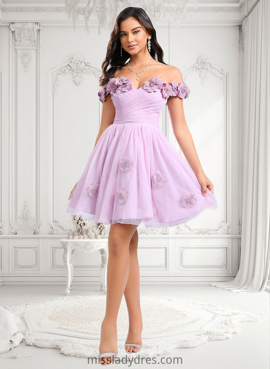 Lorena Ball-Gown/Princess Off the Shoulder Short Tulle Homecoming Dress With Pleated Flower DBP0025668