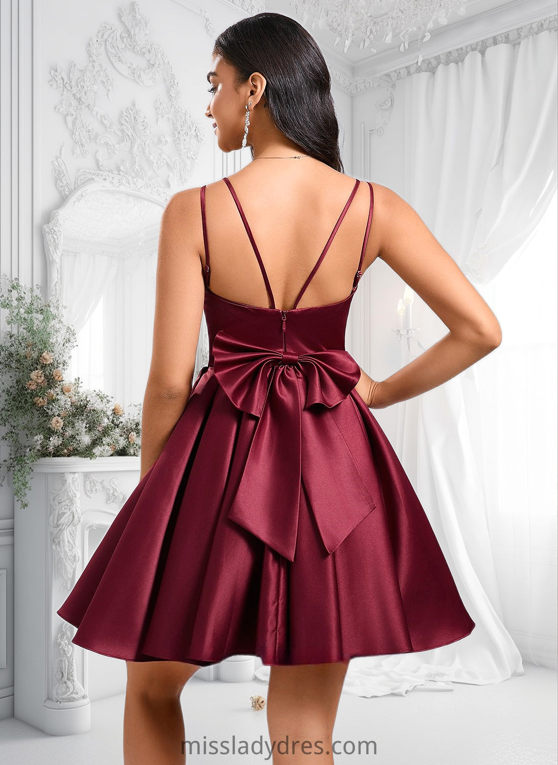 Alexandra Ball-Gown/Princess V-Neck Short Satin Homecoming Dress With Bow DBP0025662