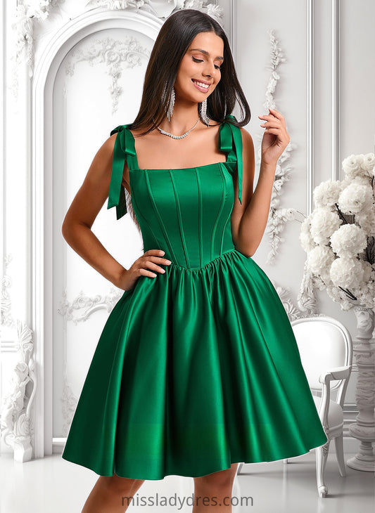 Zara Ball-Gown/Princess Straight Short Satin Homecoming Dress With Bow DBP0025645