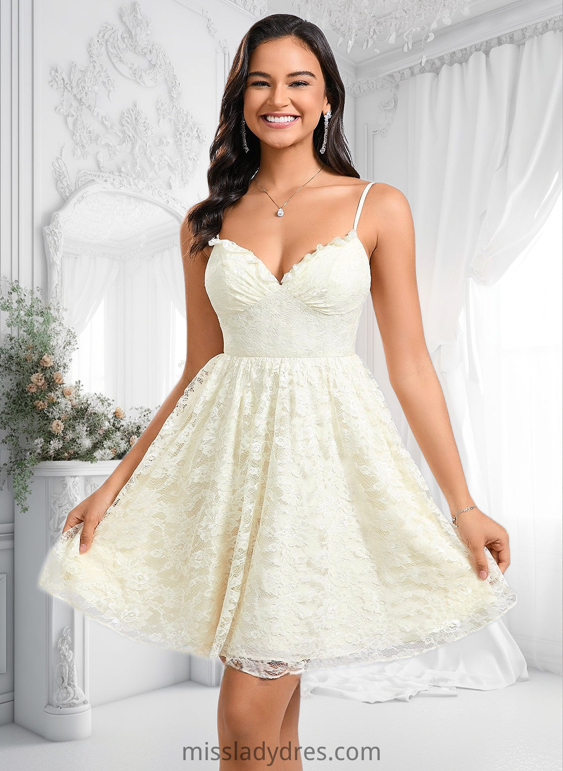 Kinley A-line V-Neck Short Lace Homecoming Dress DBP0025708