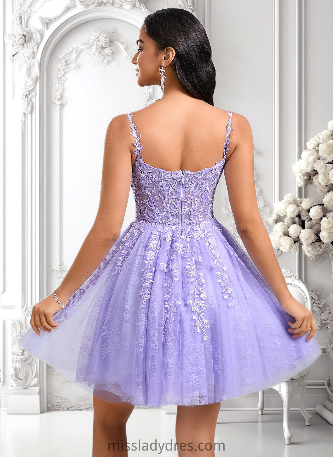 Tianna A-line V-Neck Short Tulle Lace Homecoming Dress DBP0025640