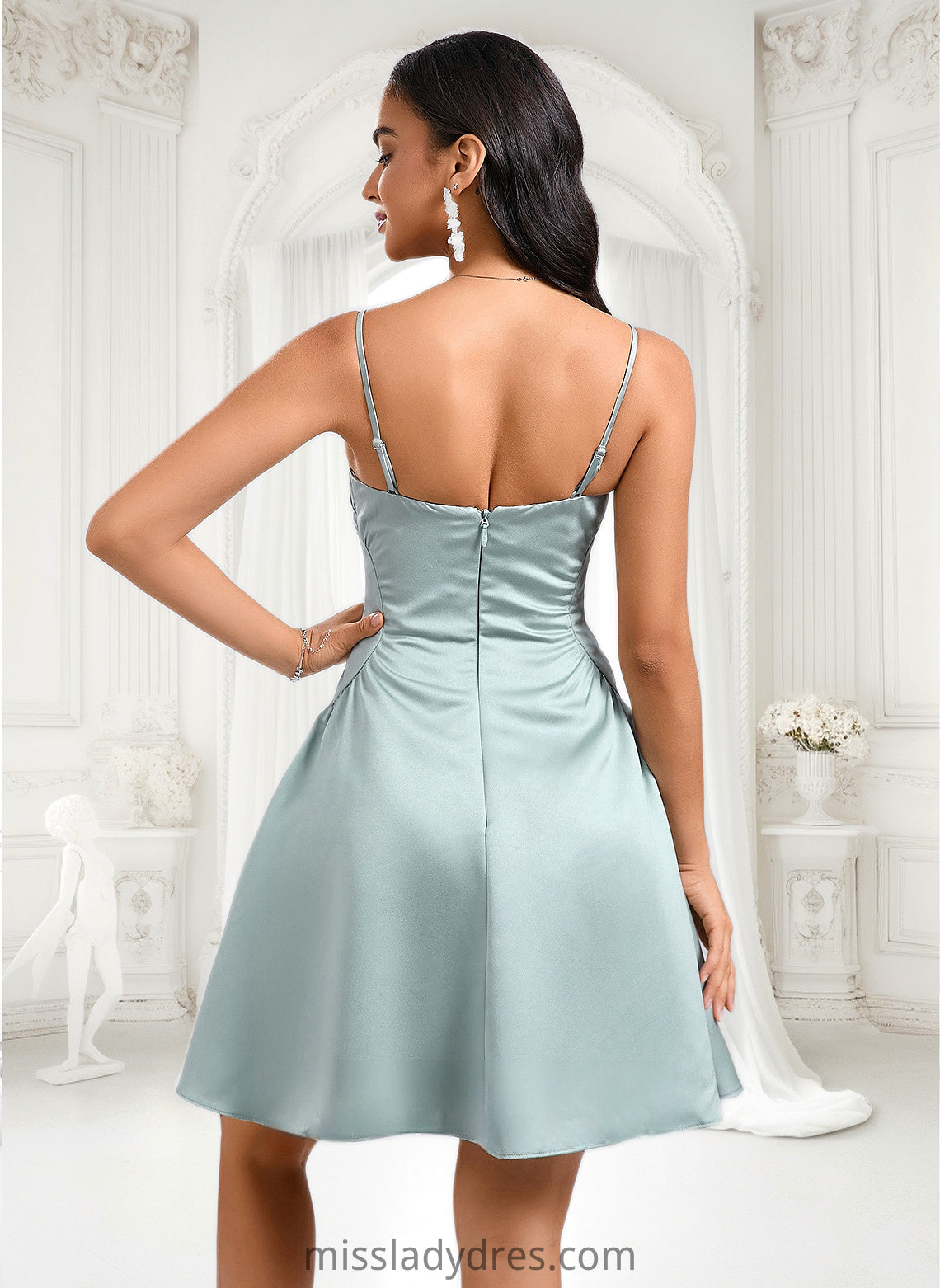 Emerson A-line Straight Short Satin Homecoming Dress DBP0025643