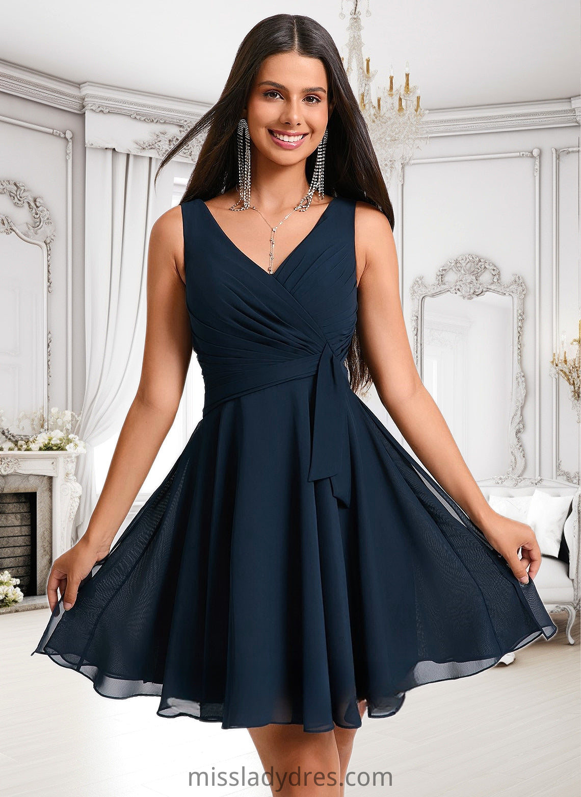 Liberty A-line V-Neck Short Chiffon Homecoming Dress With Pleated DBP0025644