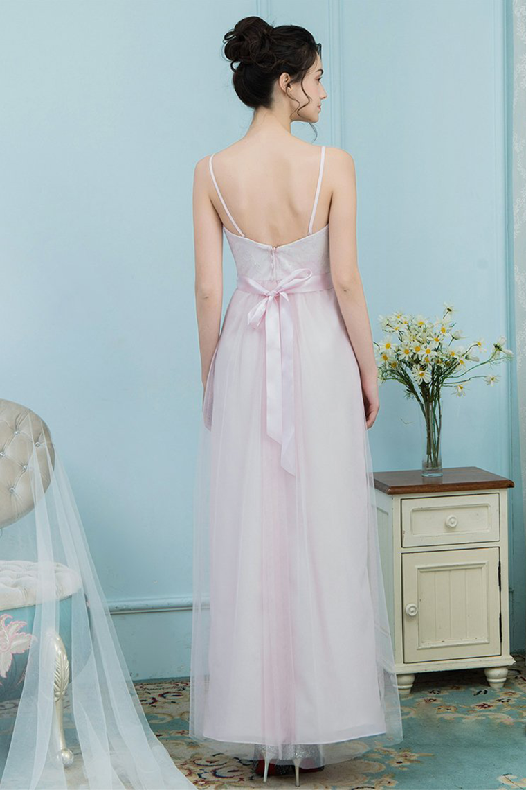 Kaitlin Natural Waist Spaghetti Straps Sleeveless A-Line/Princess Tulle Floor Length Bridesmaid Dresses