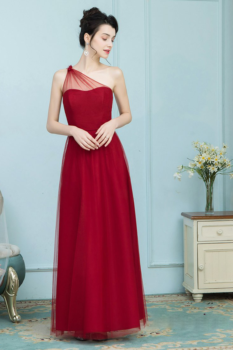 Martha A-Line/Princess Chiffon Natural Waist Sleeveless Floor Length One Shoulder Bridesmaid Dresses