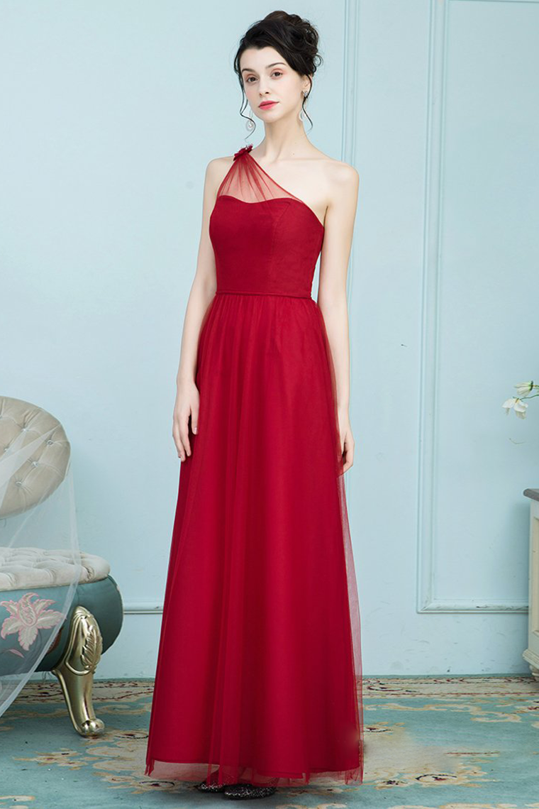 Martha A-Line/Princess Chiffon Natural Waist Sleeveless Floor Length One Shoulder Bridesmaid Dresses